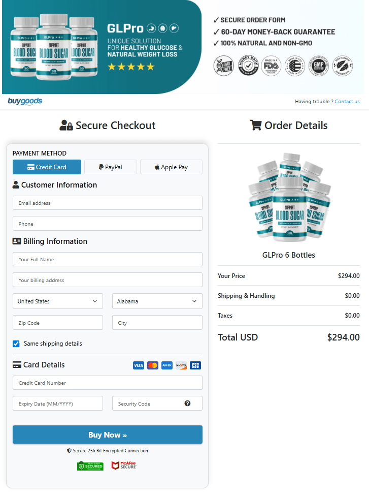 GLPro checkout page